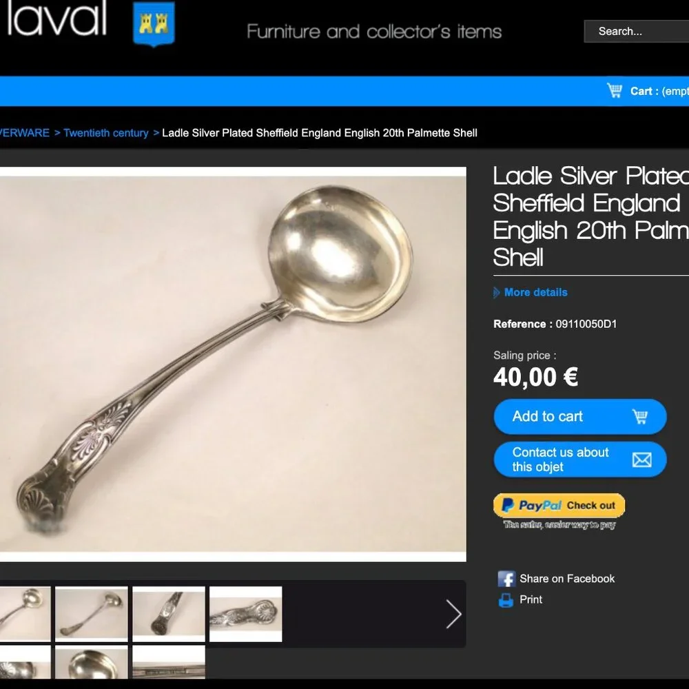 Sheffield England 20th Palmette Shell Kings Silver Plated Ladle & Serving Spoon